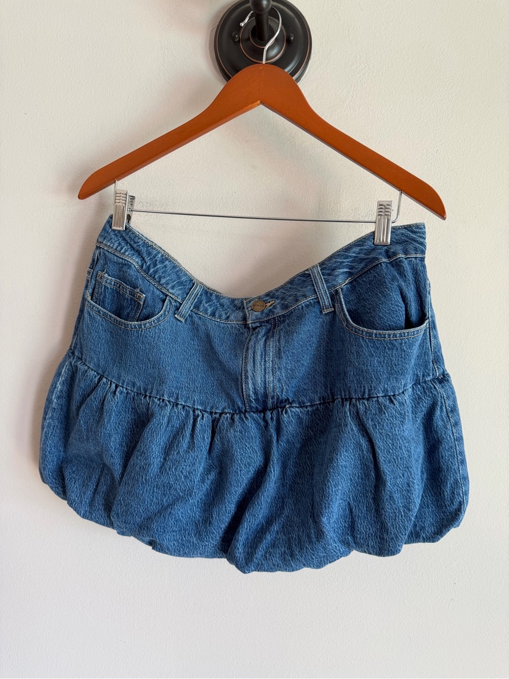 Dakota Blue Denim Bubble Mini Skirt Medium Wash Blue Size Large